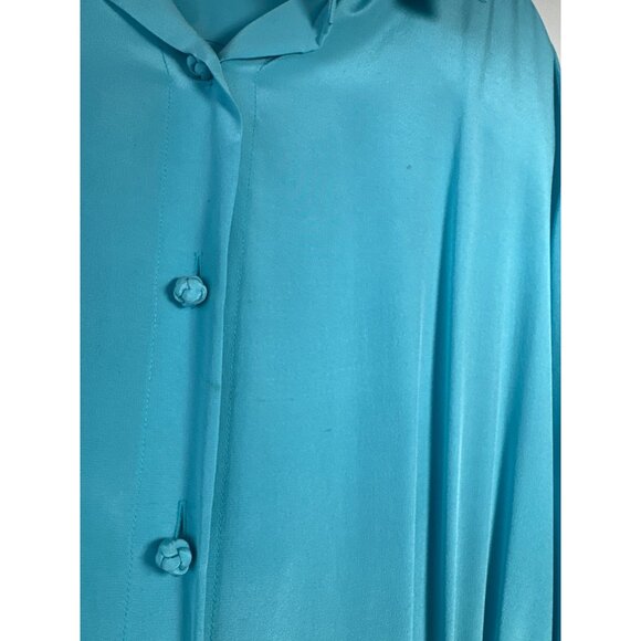 Vintage Ciao Ltd Blue 100% Silk Button-Up Midi Dress Sz 14 Coquette - Picture 4 of 10